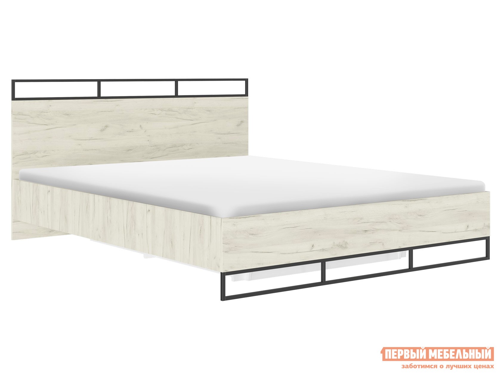 Двуспальная кровать  Лофт Дуб Крафт белый / Черный, металл, Без подъемного механизма
