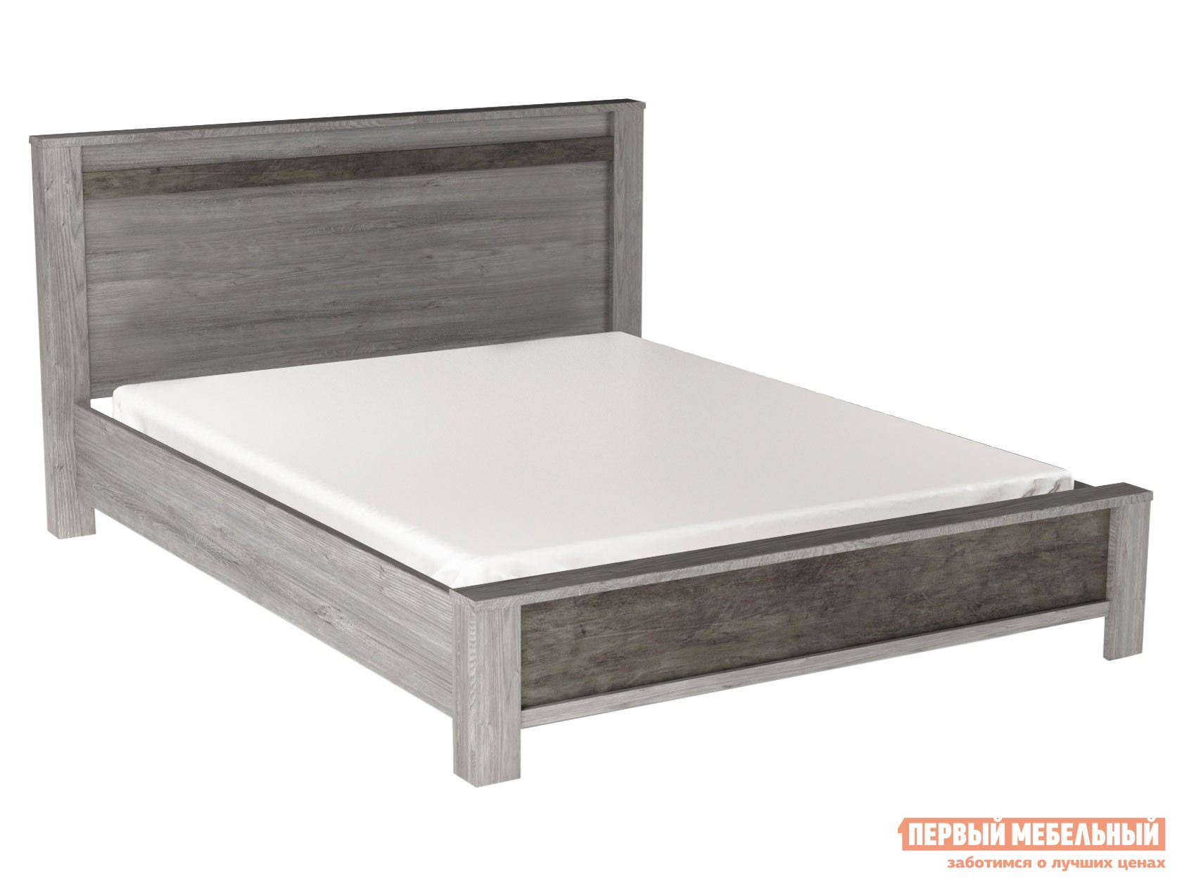 Двуспальная кровать  Денвер Люкс Риббек серый / Камень темный, 160х200 см, Без подъемного механизма, Без мягкого изголовья