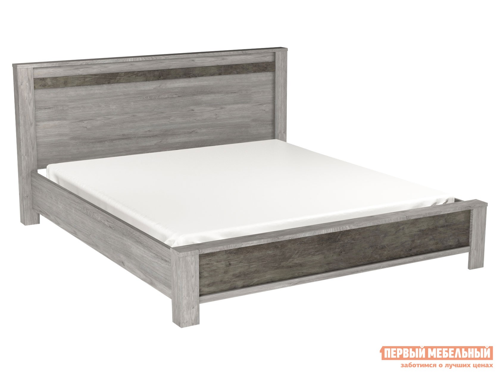 Двуспальная кровать  Денвер Люкс Риббек серый / Камень темный, 180х200 см, Без подъемного механизма, Без мягкого изголовья