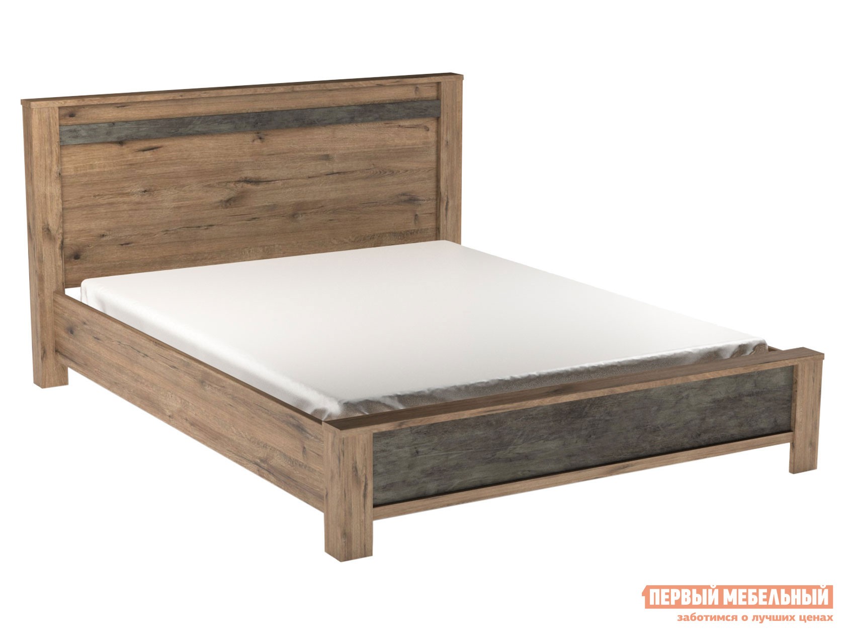 Двуспальная кровать  Денвер Люкс Дуб Веллингтон / Камень темный, 160х200 см, Без подъемного механизма, Без мягкого изголовья