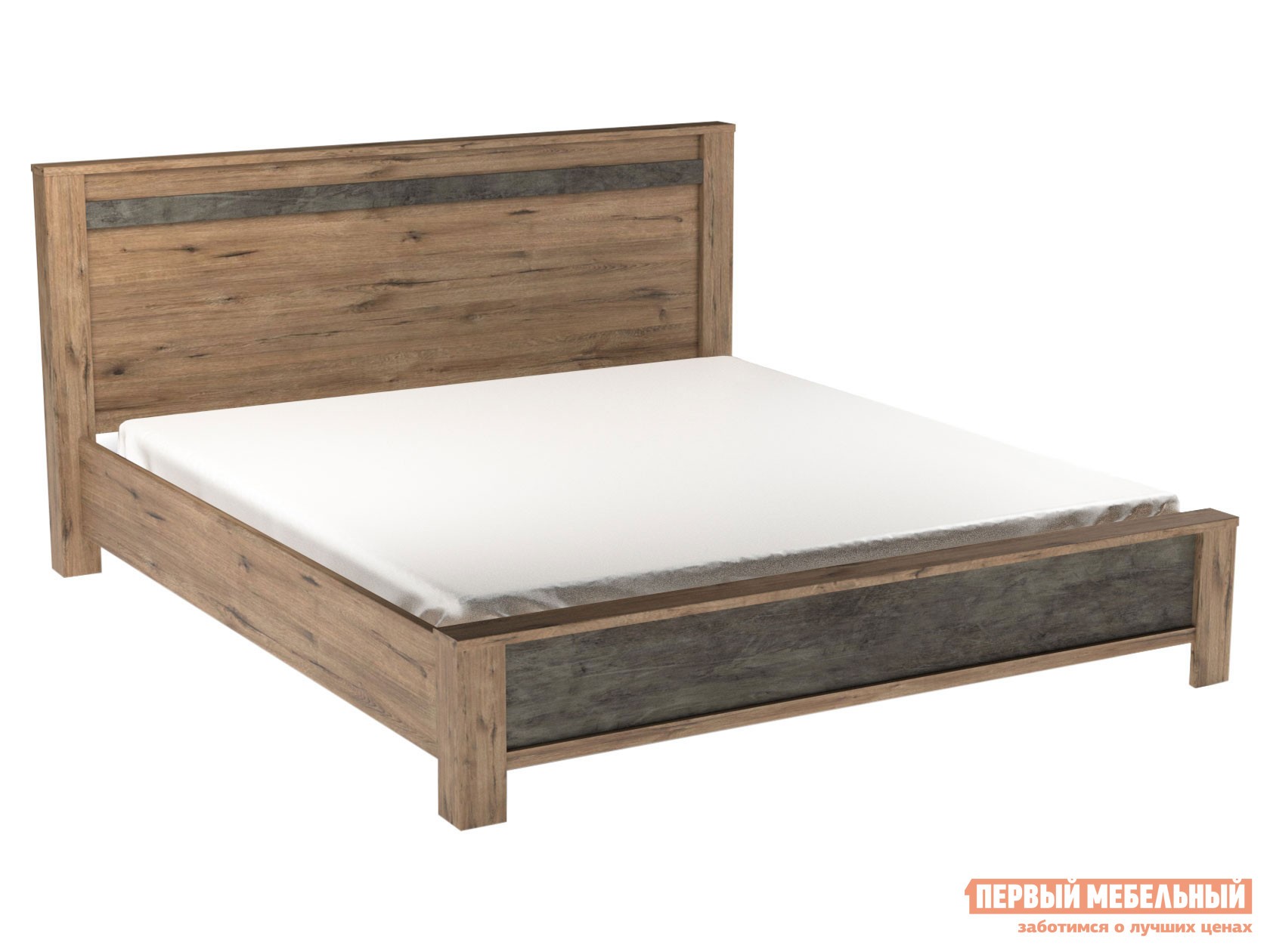 Двуспальная кровать  Денвер Люкс Дуб Веллингтон / Камень темный, 180х200 см, Без подъемного механизма, Без мягкого изголовья