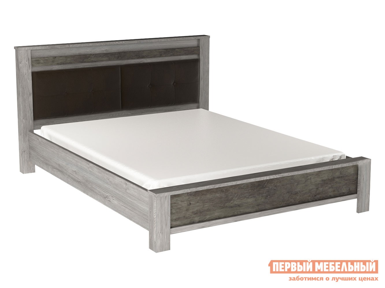 Двуспальная кровать  Денвер Люкс Риббек серый / Камень темный / Коричневый, велюр, 160х200 см, С подъемным механизмом, С мягким изголовьем