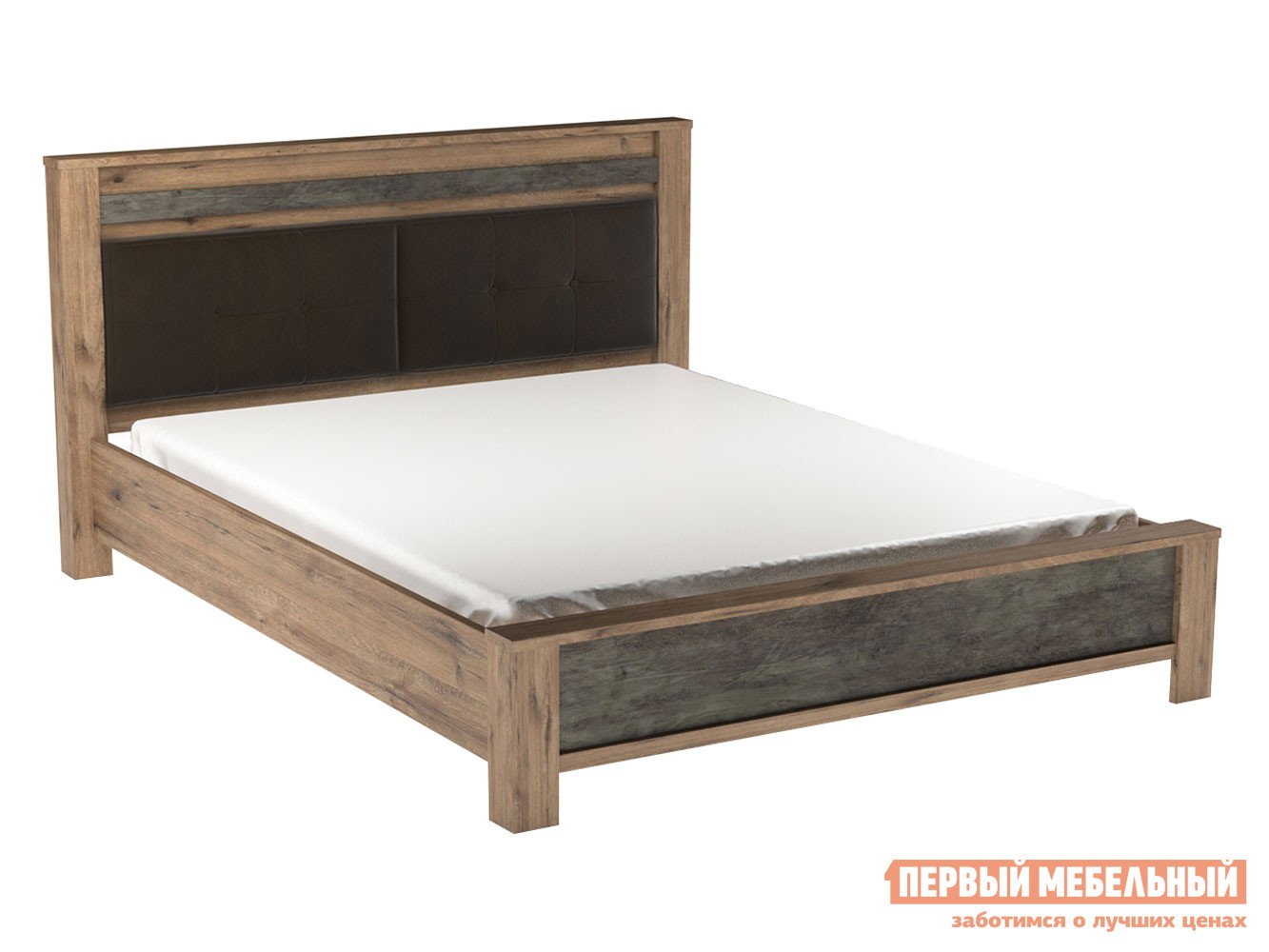 Двуспальная кровать  Денвер Люкс Дуб Веллингтон / Камень темный / Коричневый, велюр, 160х200 см, С подъемным механизмом, С мягким изголовьем