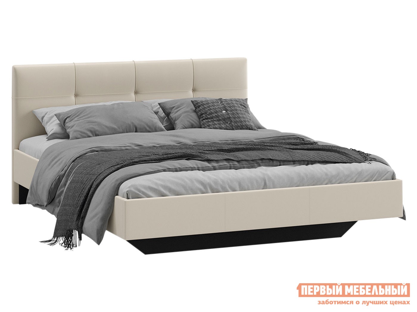 Двуспальная кровать  Элис Люкс Бежевый, экокожа, 180х200 см