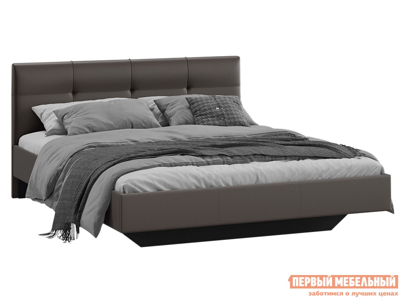 Двуспальная кровать  Элис Люкс Темно-коричневый, экокожа, 140х200 см
