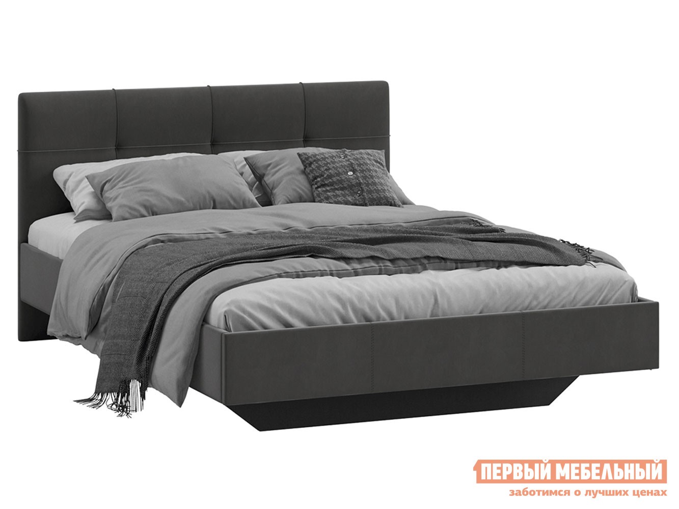 Двуспальная кровать  Элис Люкс Графит, велюр, 160х200 см