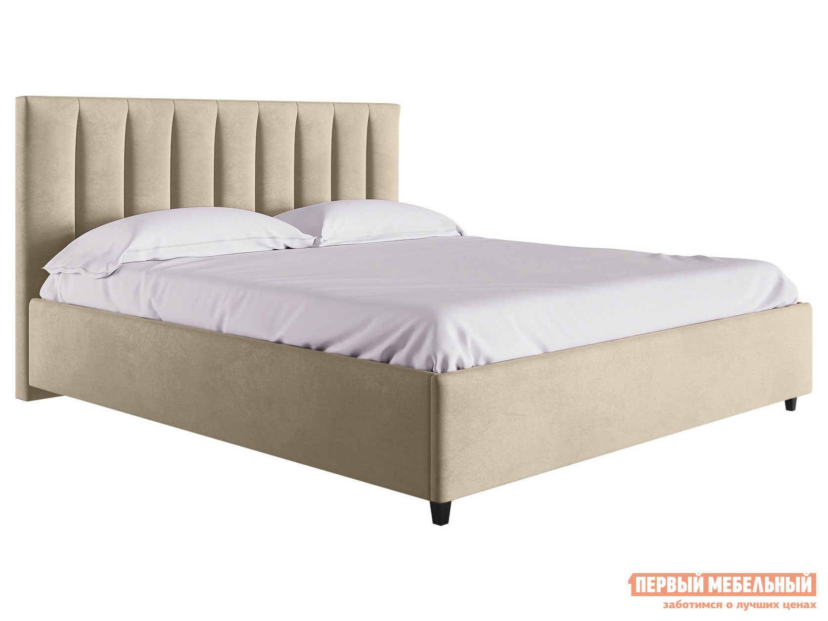 Двуспальная кровать  Ванесса ПМ Кремовый, велюр, 140х200 см