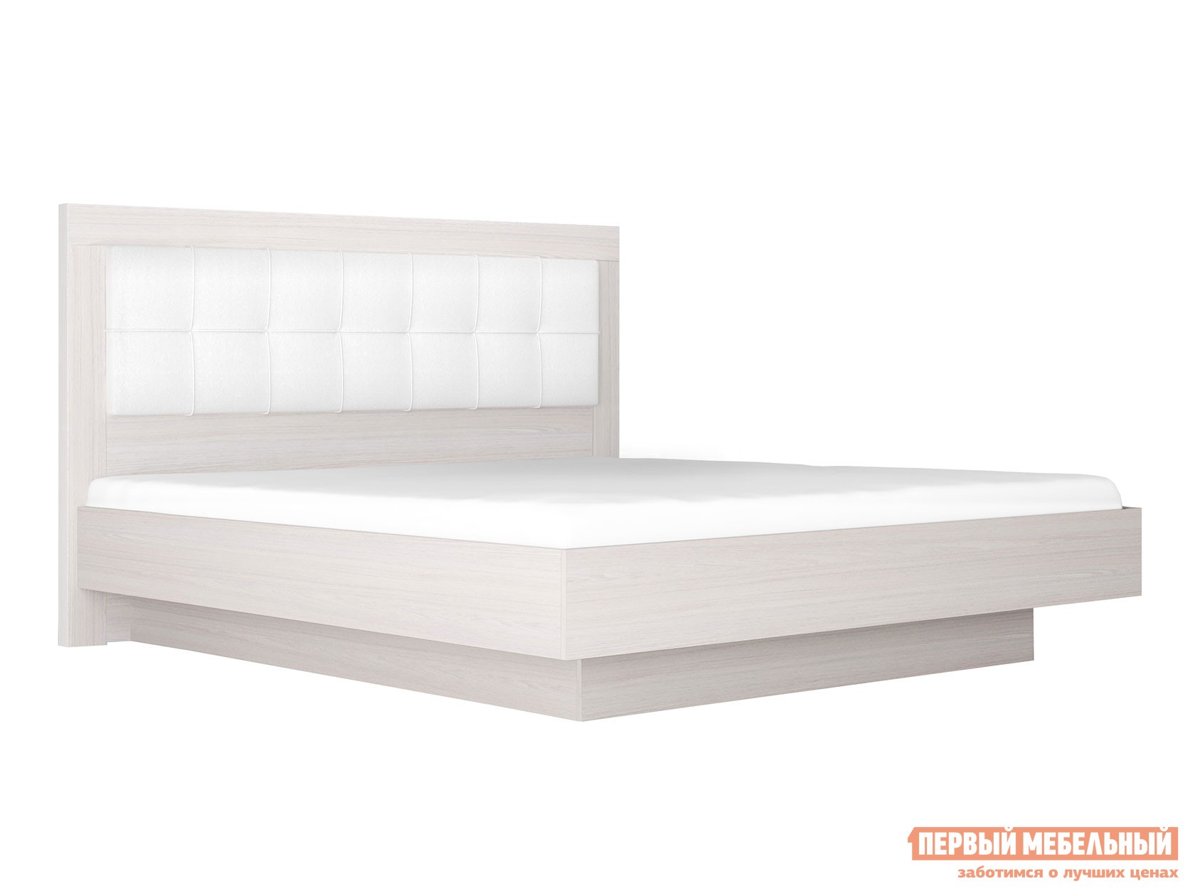 Двуспальная кровать  Парма Нео Делюкс ПМ Ясень Анкор светлый / Экокожа белая, 180х200 см