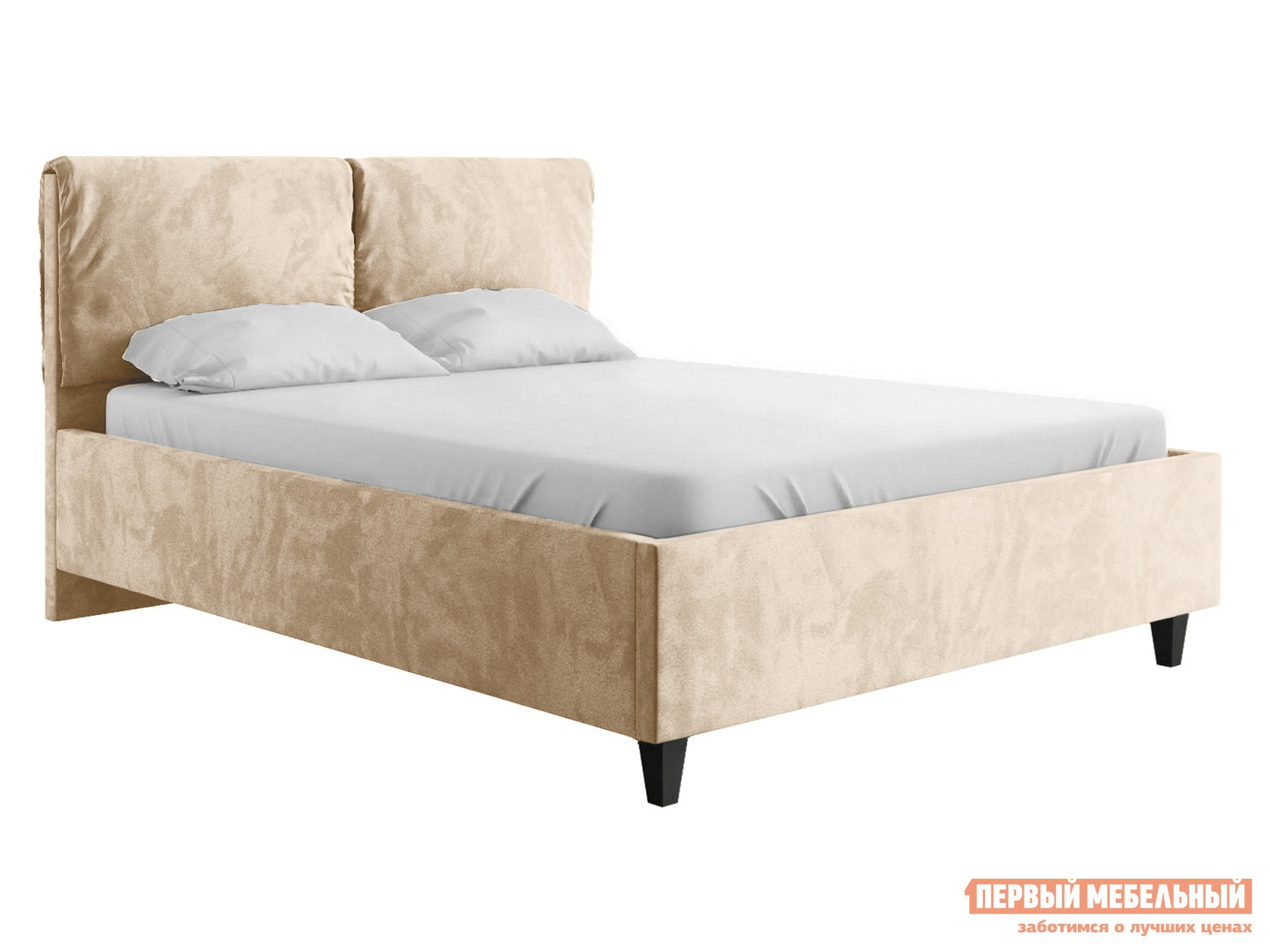 Двуспальная кровать  Лаура ПМ Кремовый, шенилл, 160х200 см