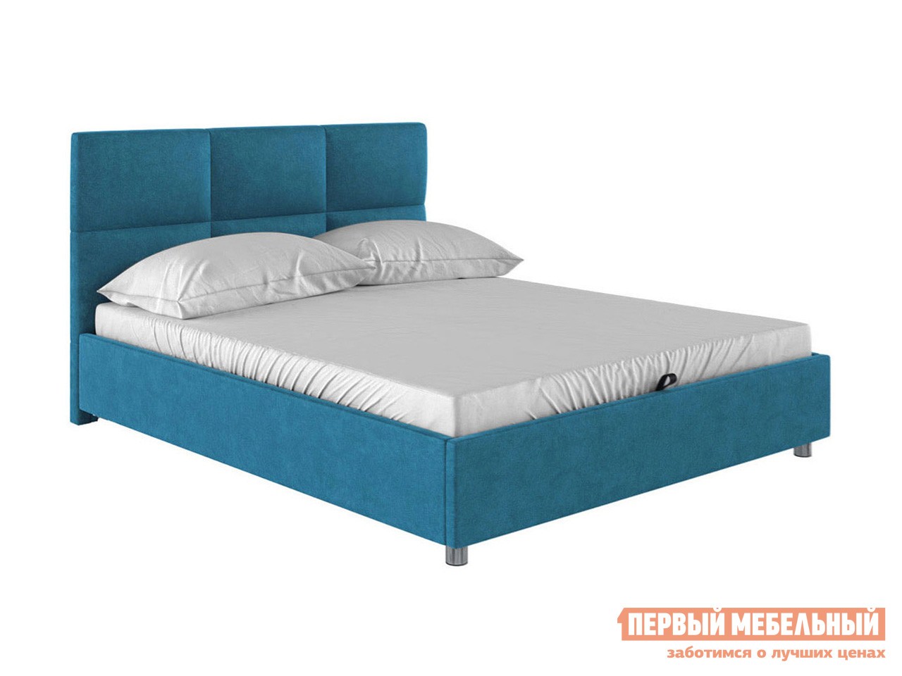 Двуспальная кровать  Прагма ПМ Синий, велюр, 160х200 см
