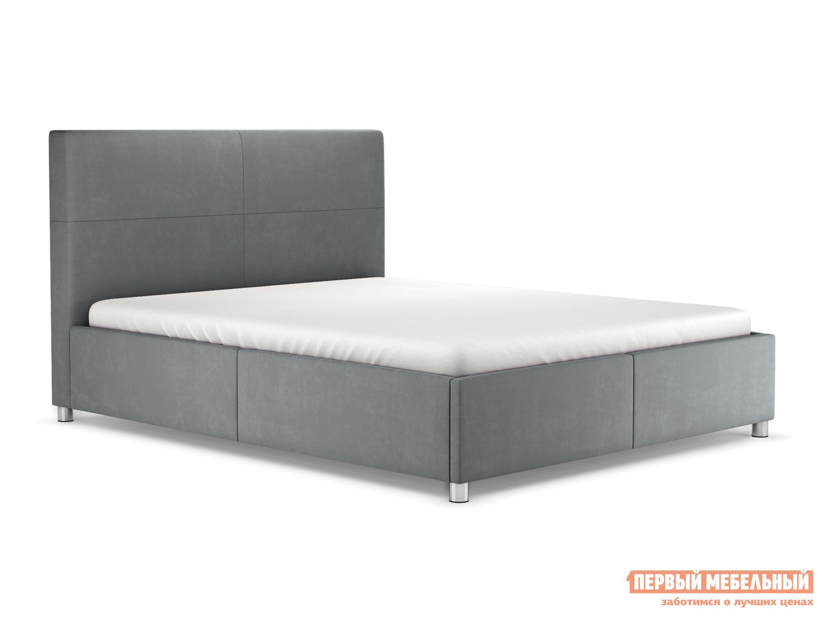 Двуспальная кровать  Нельсон Серый, велюр, 140х200 см