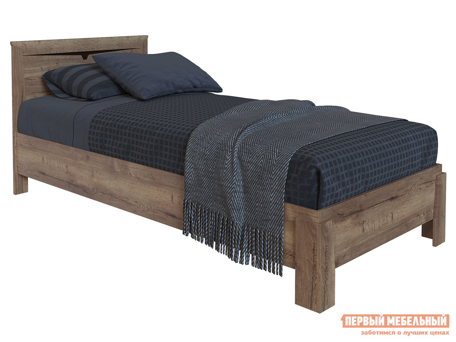 Двуспальная кровать  Гарда Дуб Галифакс Табак, 90х200 см, С основанием, Без подъемного механизма