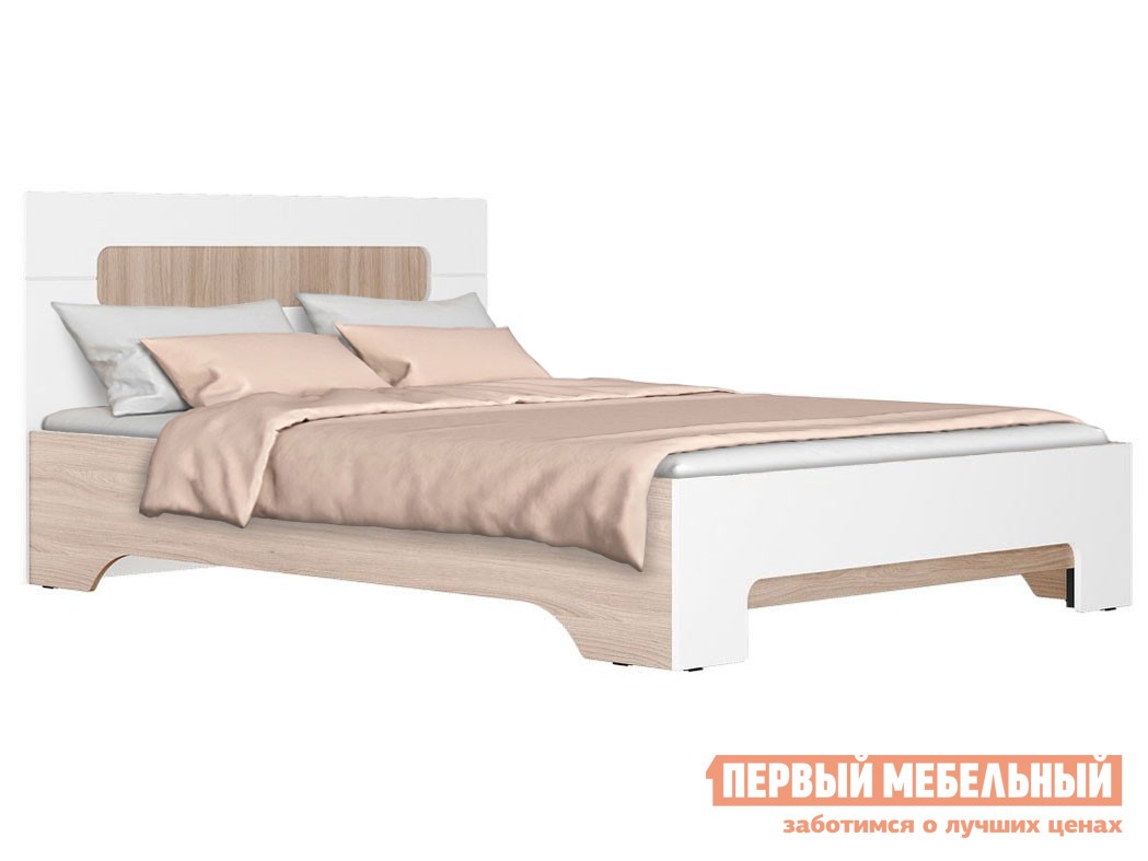 Двуспальная кровать  Палермо С Ясень Шимо светлый / Белый глянец, 140х200 см, Без основания