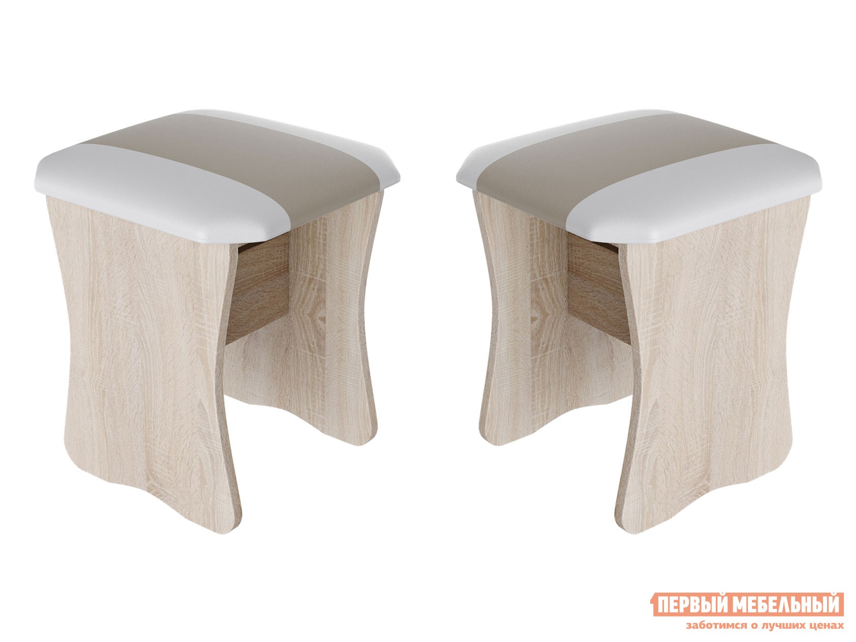 Табурет  Альянс Дуб сонома / Серо-бежевый, белый, кожзам