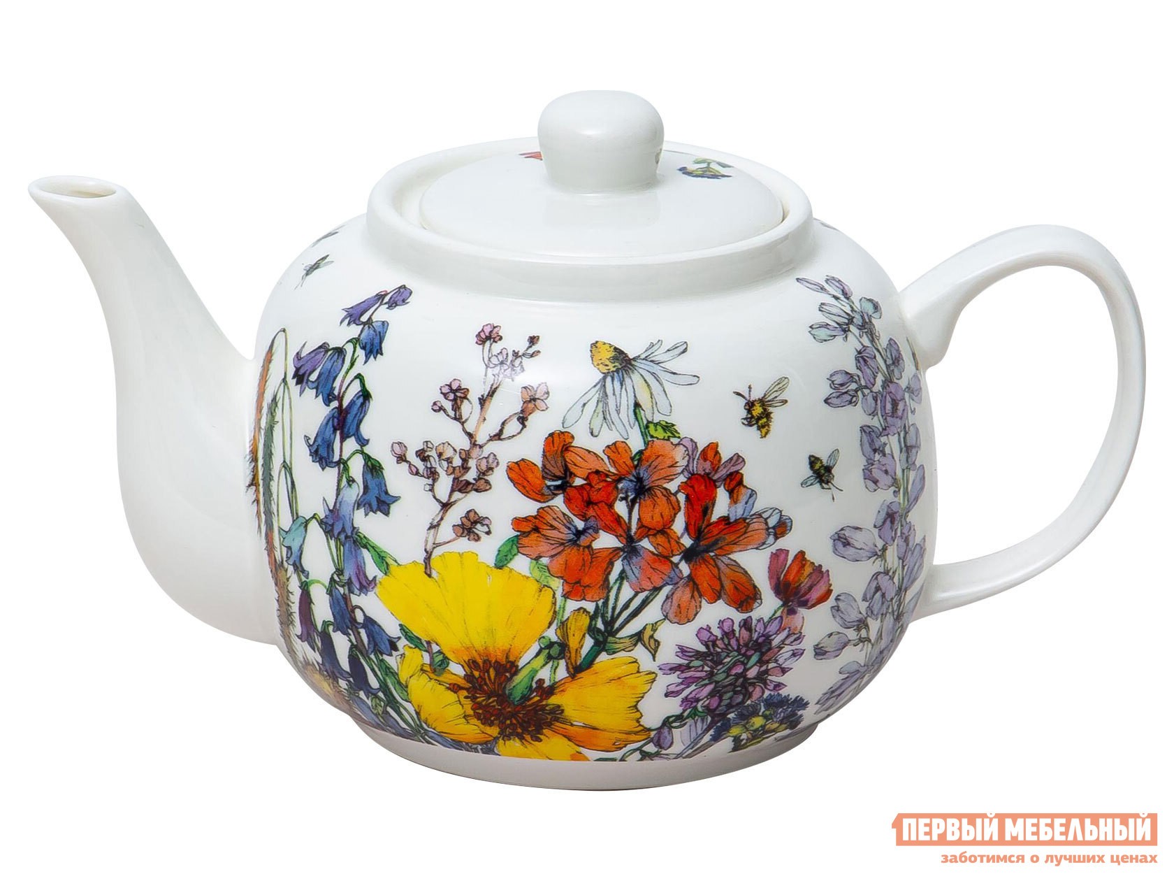Заварочный чайник  Полевые цветы Белый, фарфор