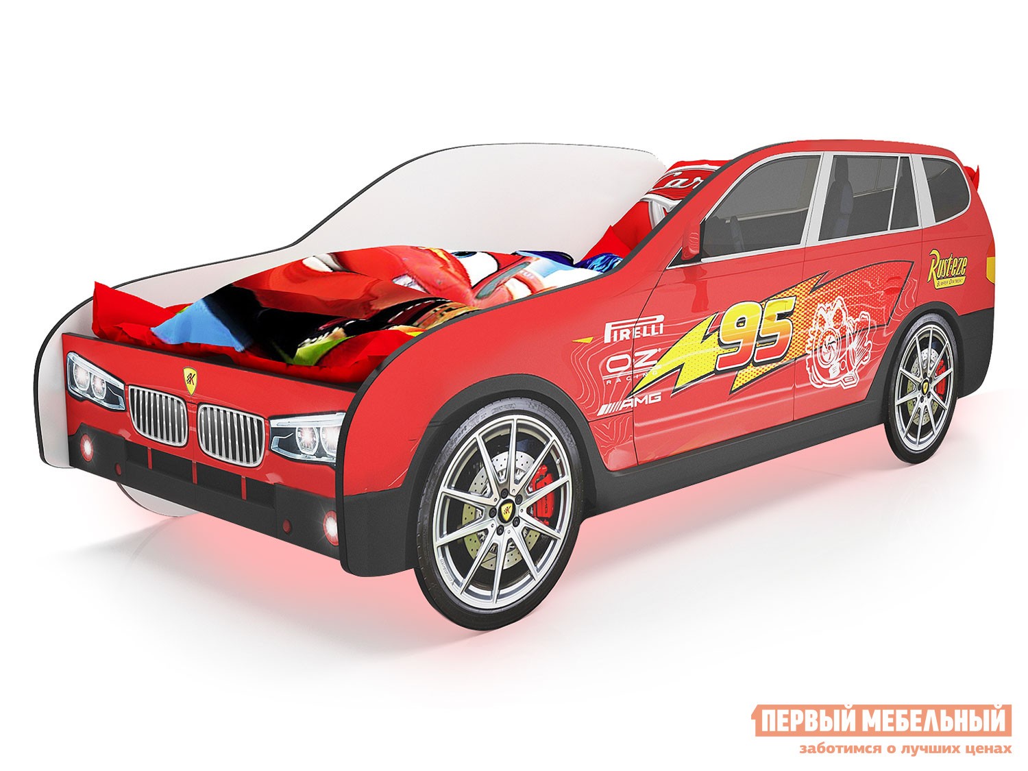 Кровать-машина  Джип Красный (БМВ Х5), С подсветкой дна