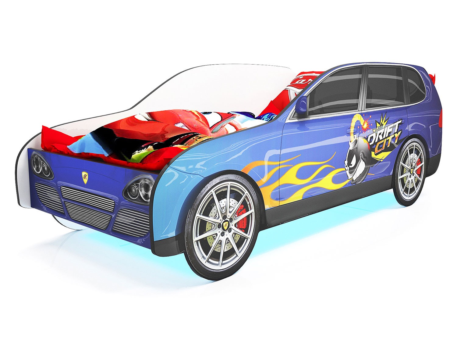 Кровать-машина  Джип Синий (Porsche Cayenne), С подсветкой дна