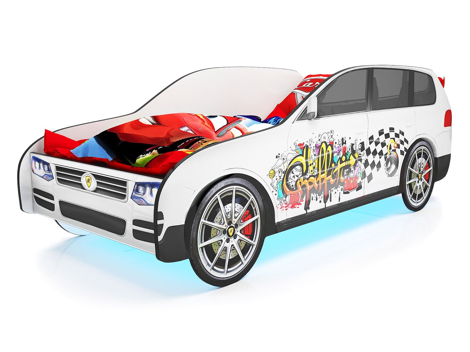 Кровать-машина  Джип Белый (VW Туарег), С подсветкой дна