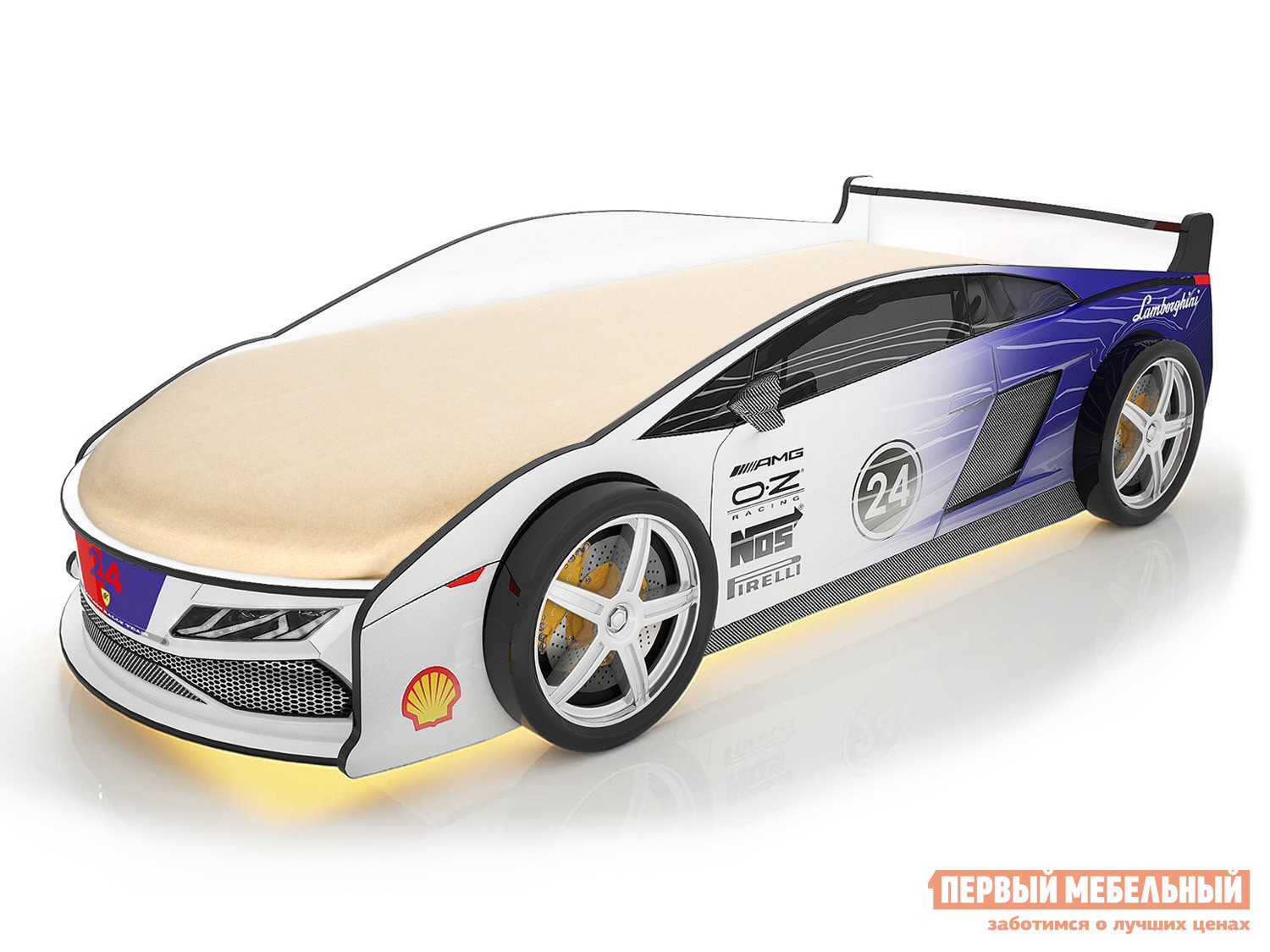 Кровать-машина  Ламба Синий 2 (Ламба), С подсветкой дна, Без чехла