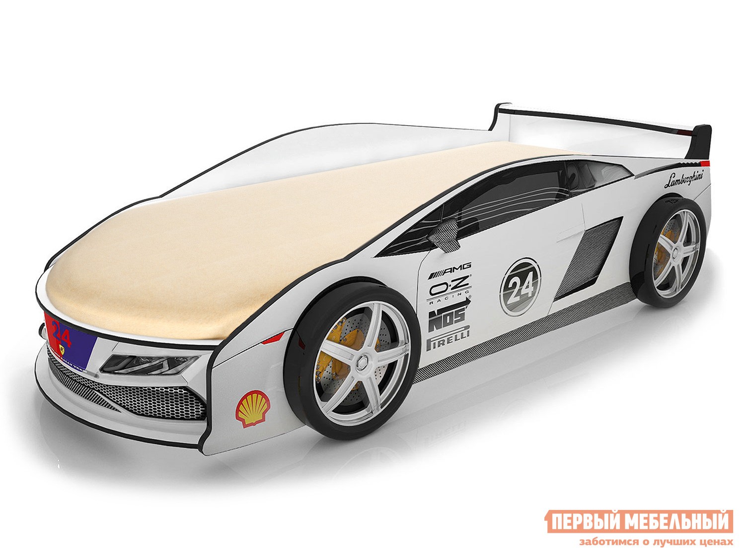 Кровать-машина  Ламба Белый (Ламба), Без подсветки, Без чехла