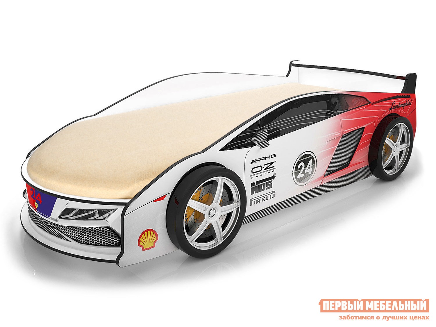 Кровать-машина  Ламба Белый 2 (Ламба), Без подсветки, Без чехла