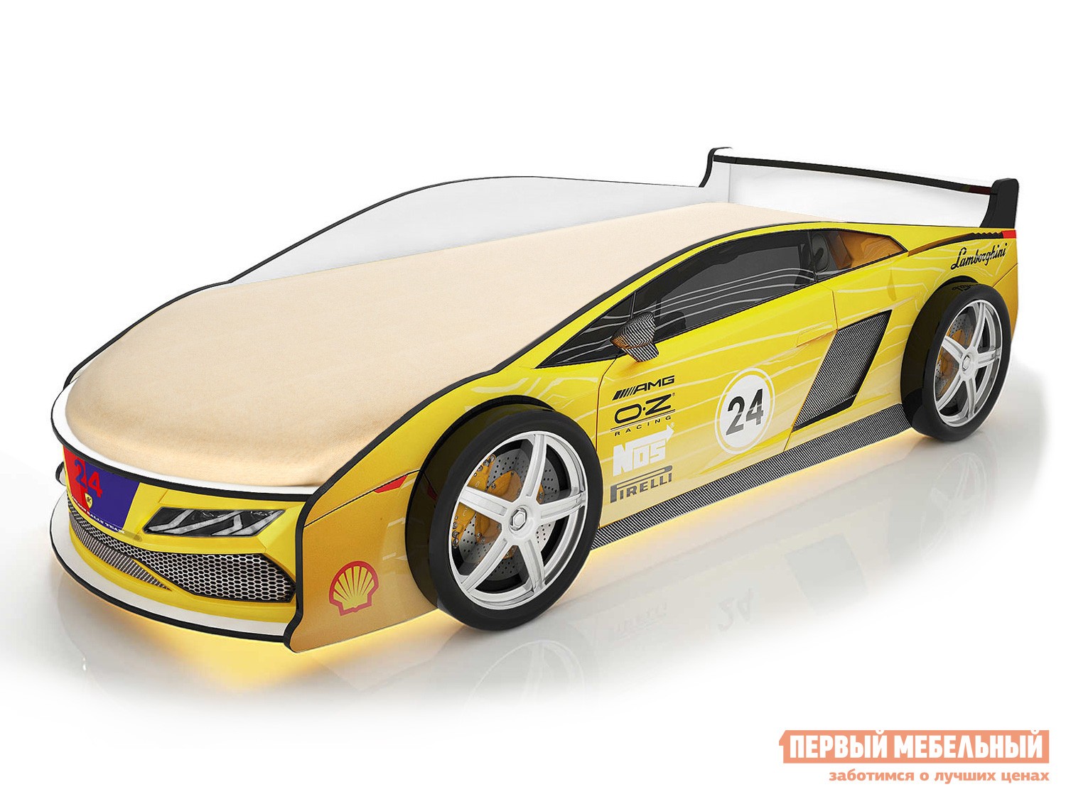 Кровать-машина  Ламба Желтый (Ламба), С подсветкой дна, Без чехла