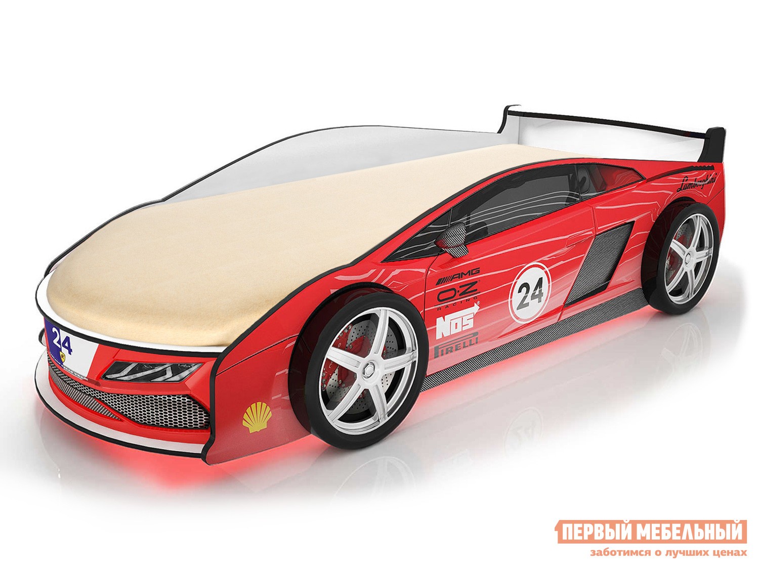 Кровать-машина  Ламба Красный (Ламба), С подсветкой дна, Без чехла