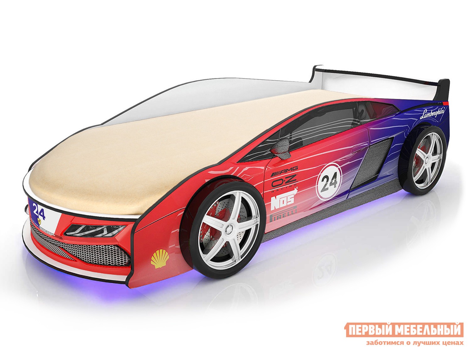 Кровать-машина  Ламба Красный 2 (Ламба), С подсветкой дна, Без чехла