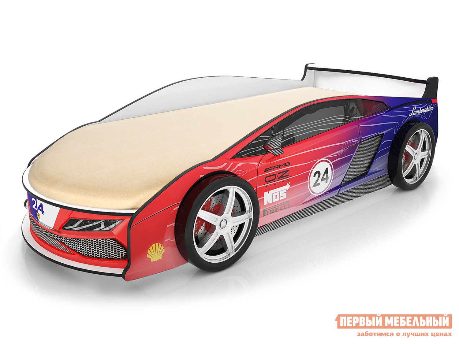 Кровать-машина  Ламба Красный 2 (Ламба), Без подсветки, Без чехла