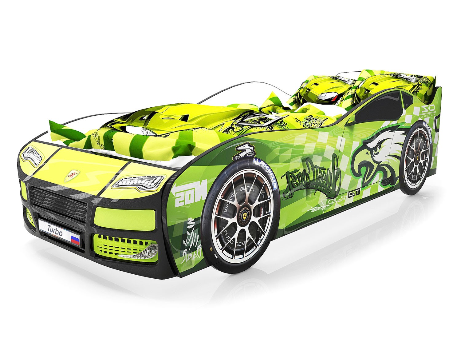 Кровать-машина  Турбо Зеленый (Гудзон), Без подсветки