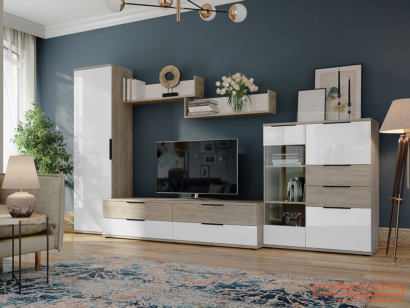 Гостиная  Альянс Дуб Крафт / Белый глянец