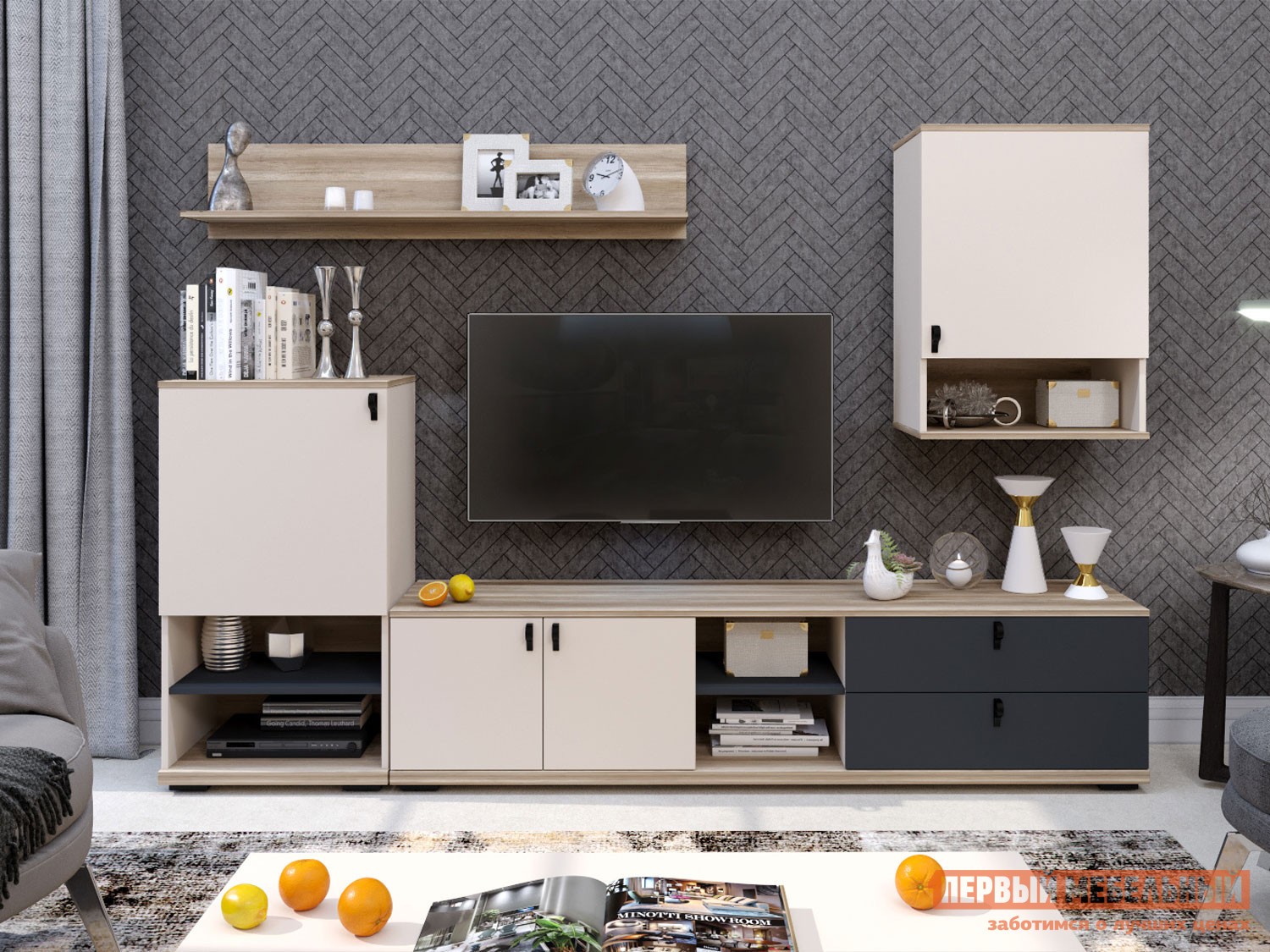 Гостиная  Тоскана Лайт Дуб Каньон / Сатин / Силк флай / Антрацит