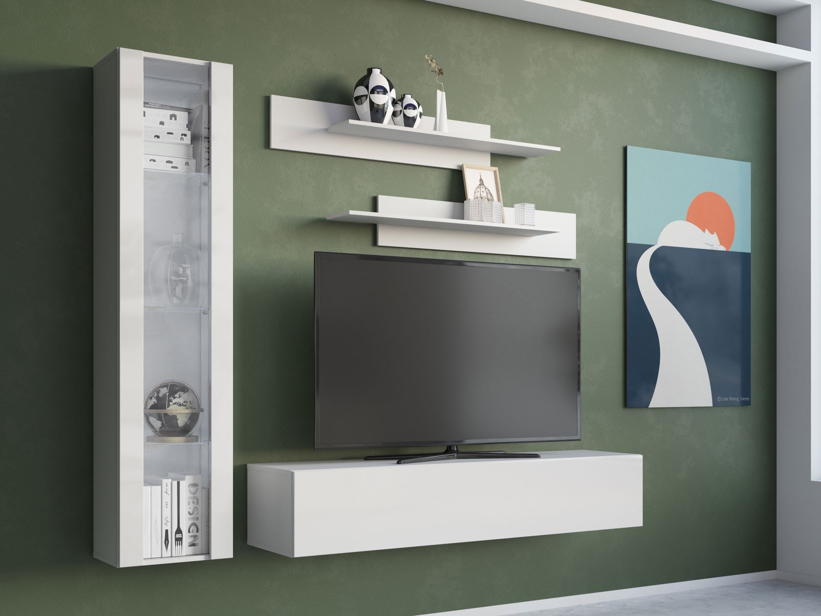 Гостиная  Поинт Белый / Белый глянец / Стекло, Без блока питания