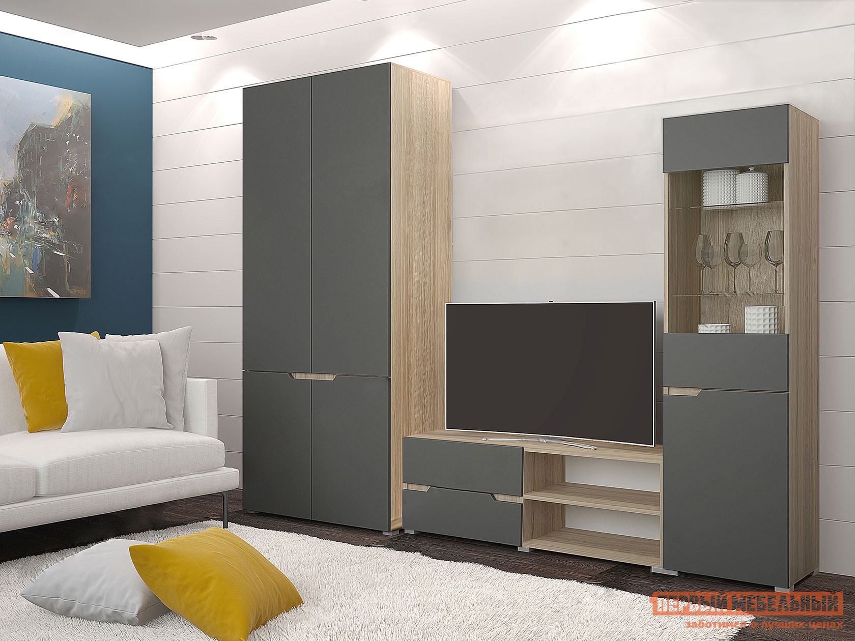 Гостиная  Анталия Стандарт Плюс Дуб Сонома / Графит Софт, Без полок