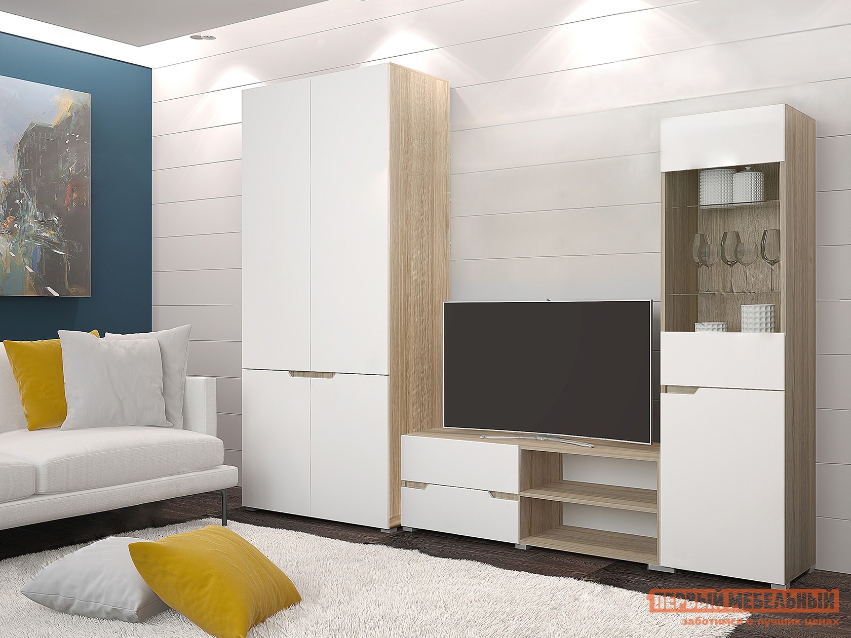 Гостиная  Анталия Стандарт Плюс Дуб Сонома / Белый Софт, Без полок