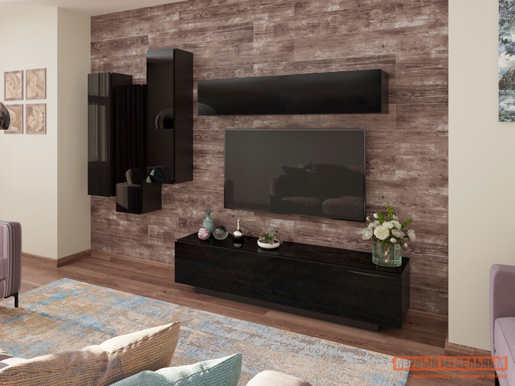 Гостиная  Колор Черный / Черный, стекло