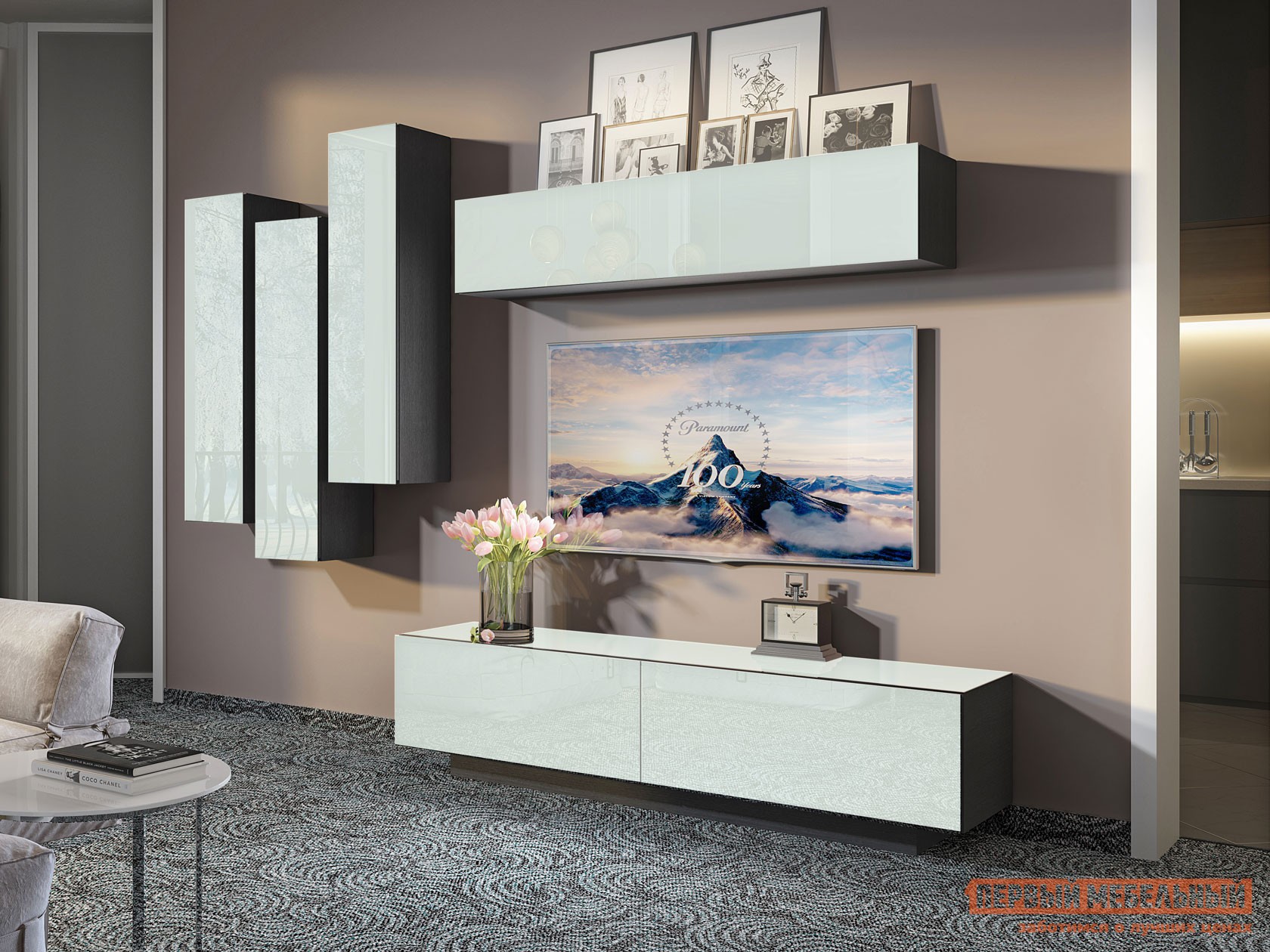 Гостиная  Колор Черный / Белый, стекло