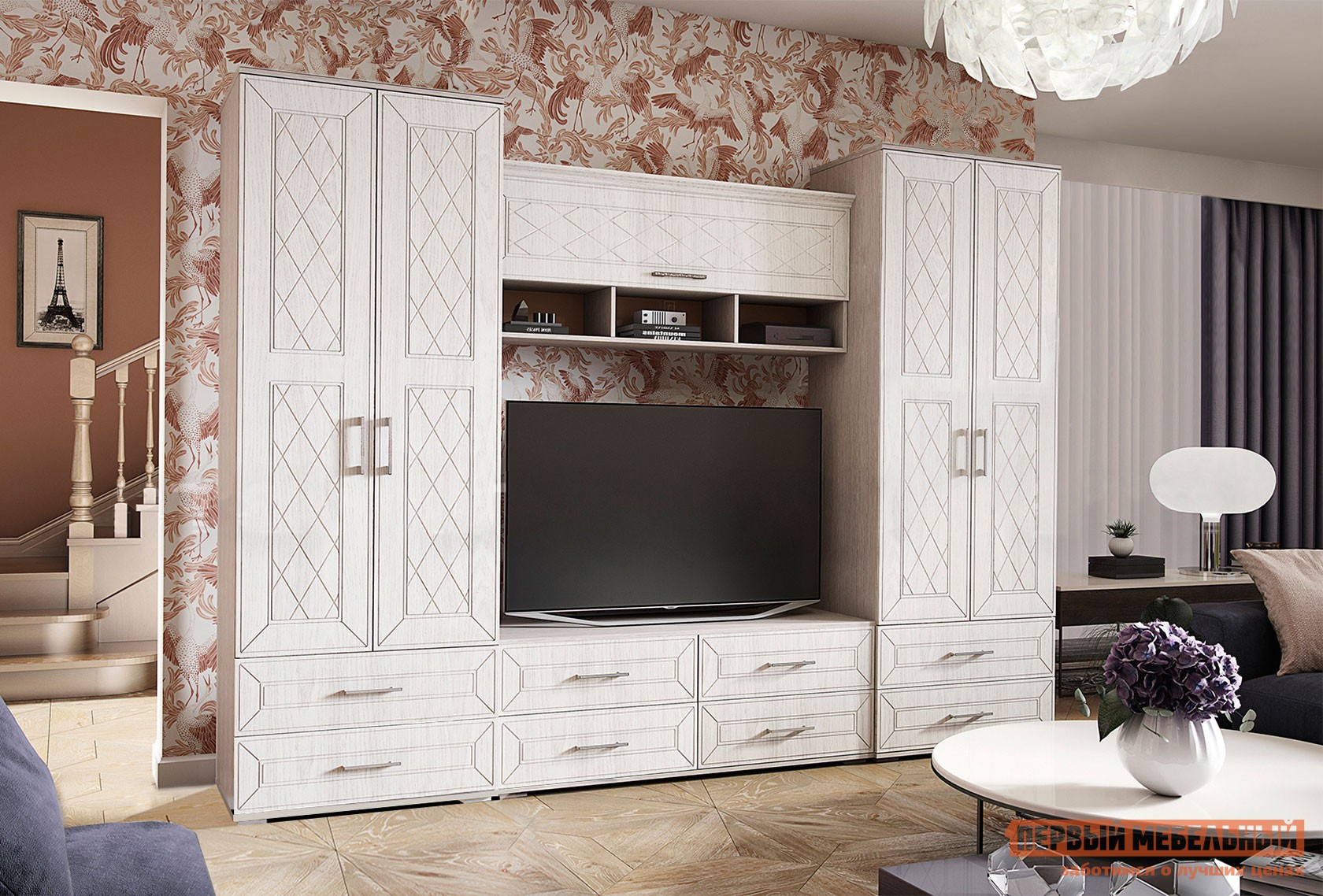 Гостиная  Британика Дуб Атланта / Дуб брашированный, Без карниза