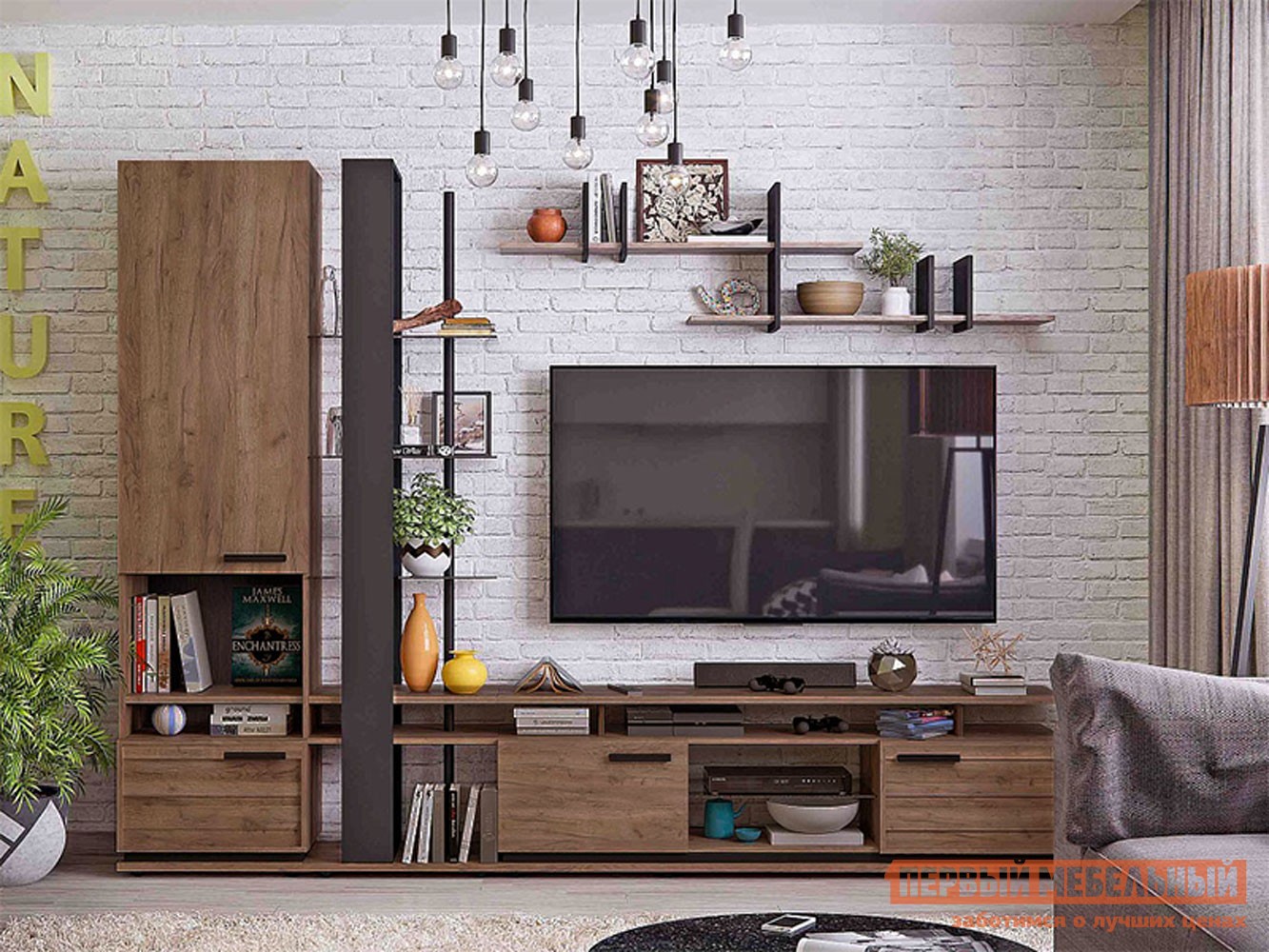 Гостиная  Натура Дуб табачный Craft / Черный