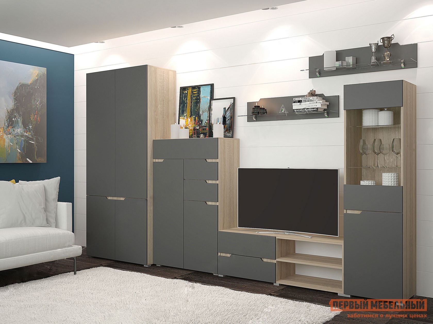 Гостиная  Анталия Супер Люкс Дуб Сонома / Графит Софт