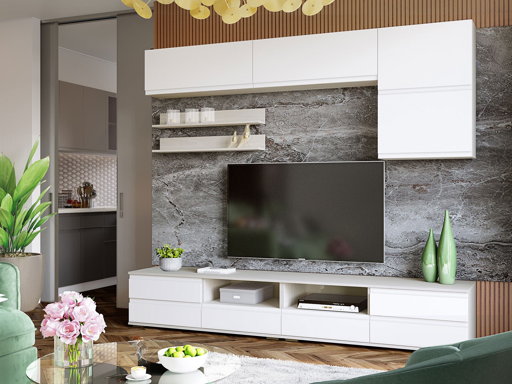 Гостиная  Арнедо Ясень Анкор светлый / Белый матовый