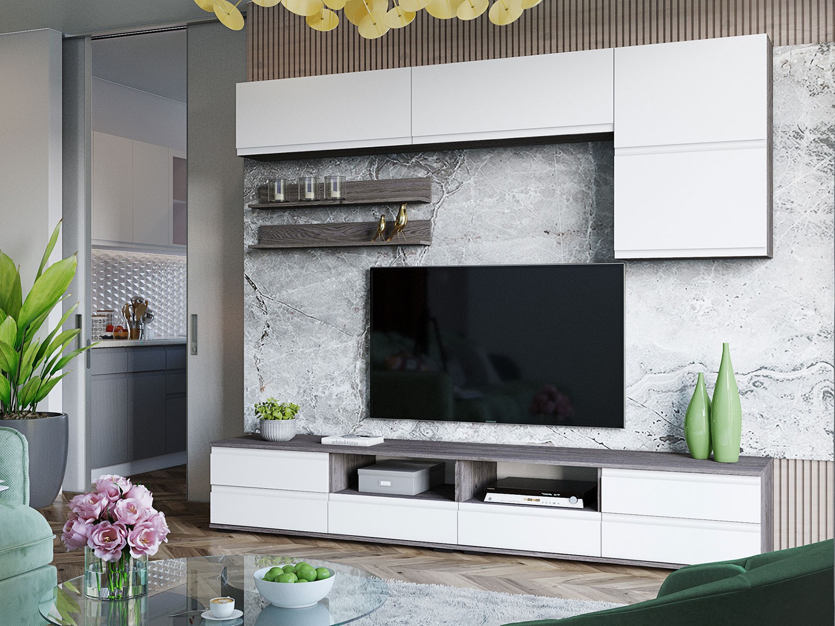 Гостиная  Арнедо Ясень Анкор темный / Белый матовый