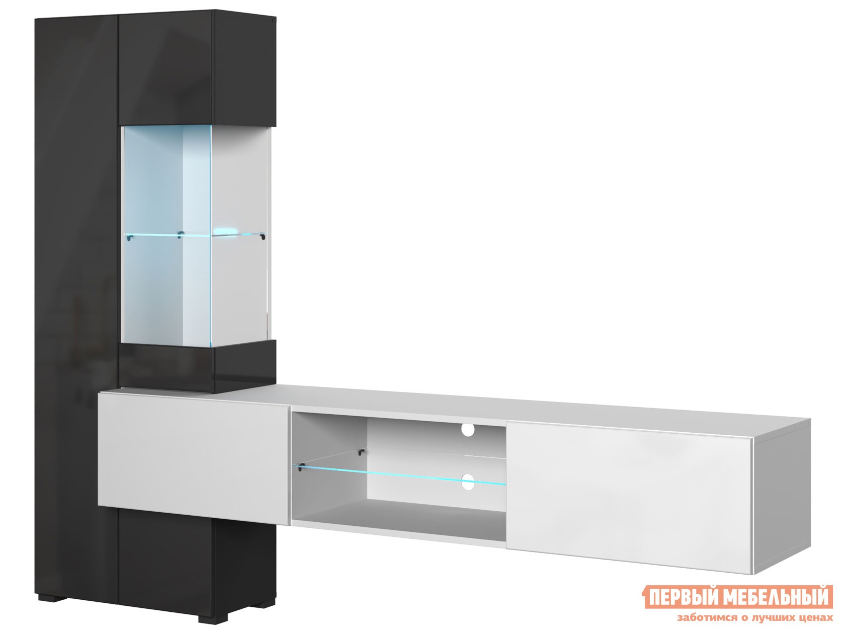 Гостиная  Поинт Белый / Черный глянец, С подсветкой