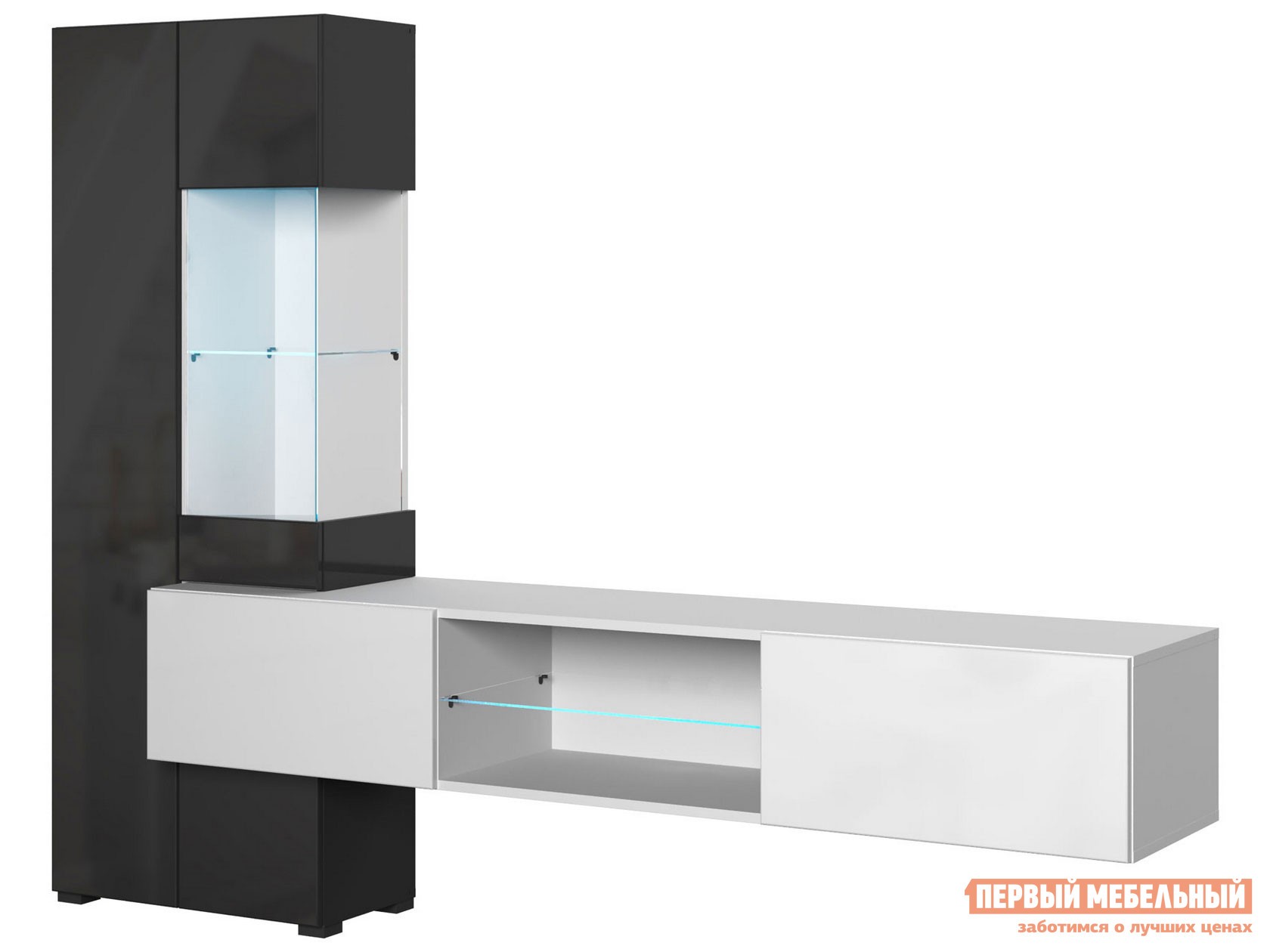 Гостиная  Поинт Белый / Черный глянец, Без подсветки