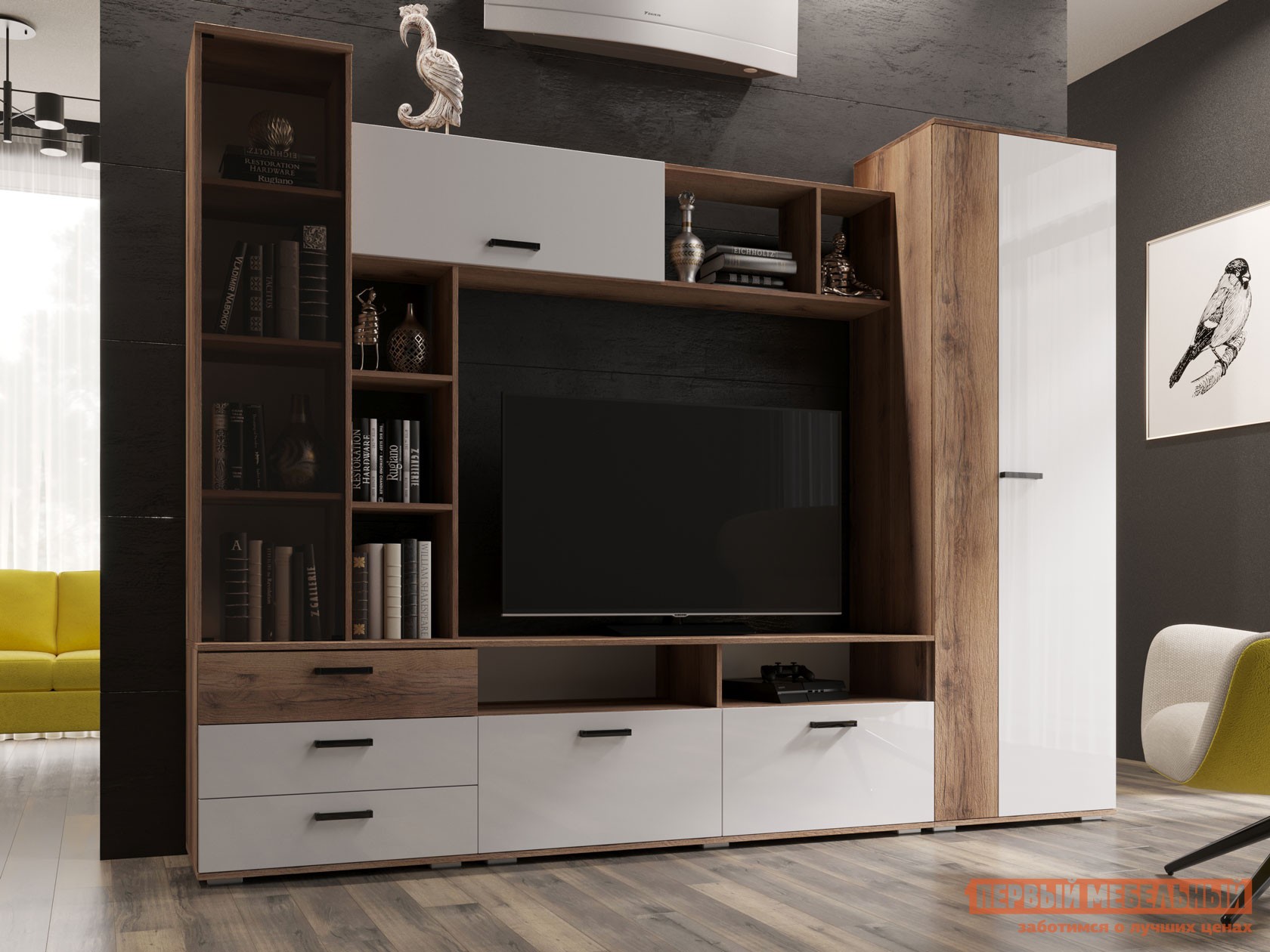 Гостиная  Крокус Дуб Делано / Белый глянец