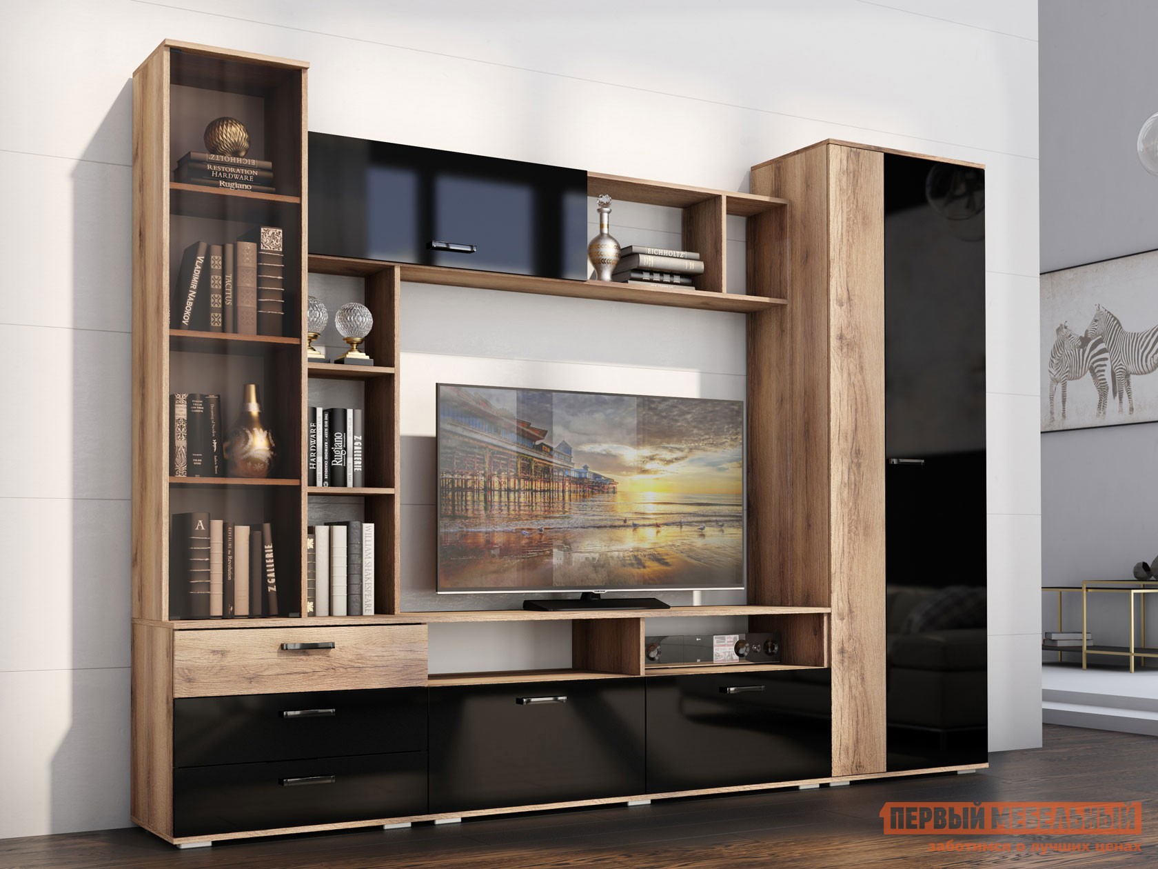 Гостиная  Крокус Дуб Делано / Черный глянец