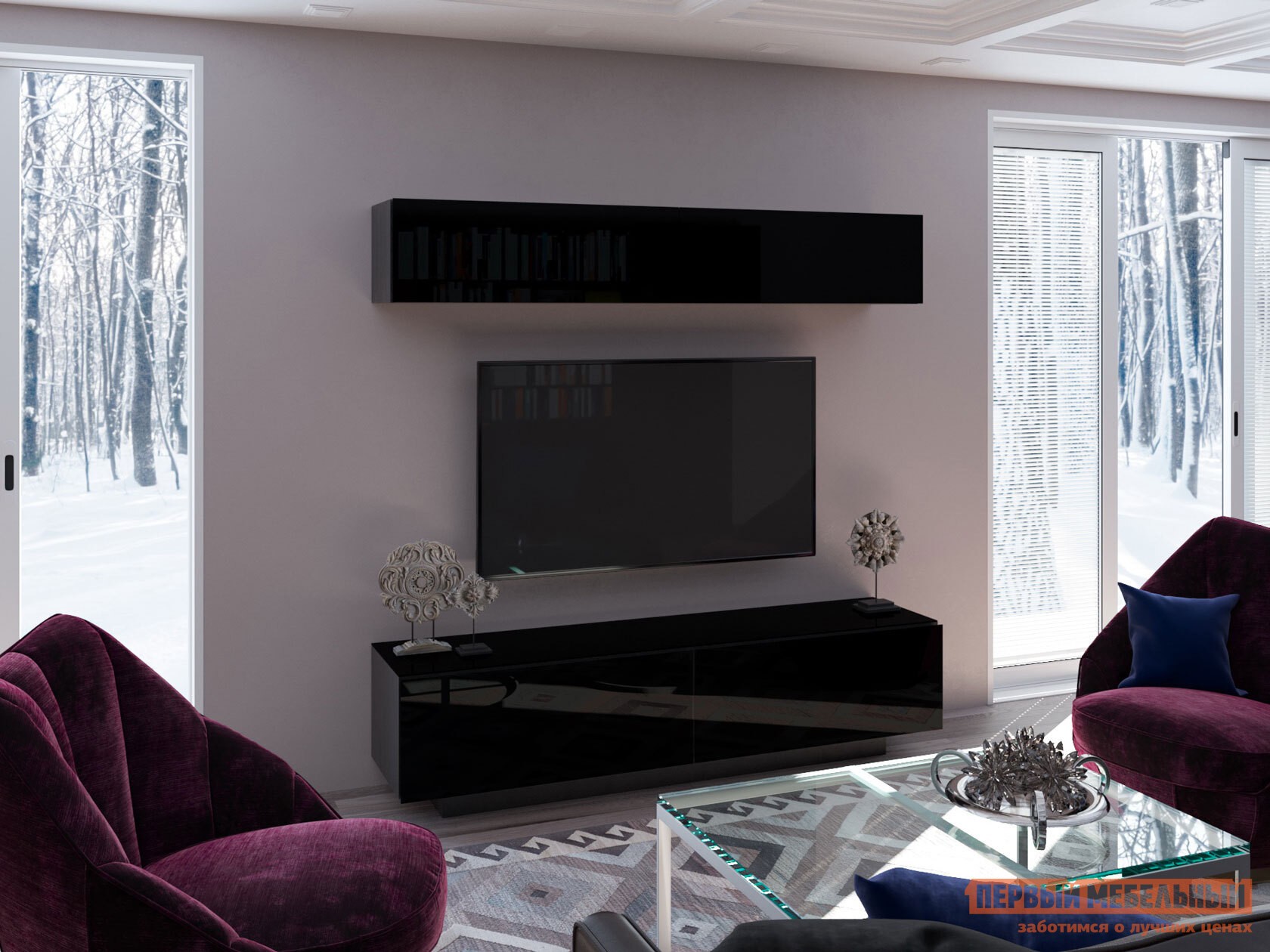 Гостиная  Колор Черный / Черный, стекло