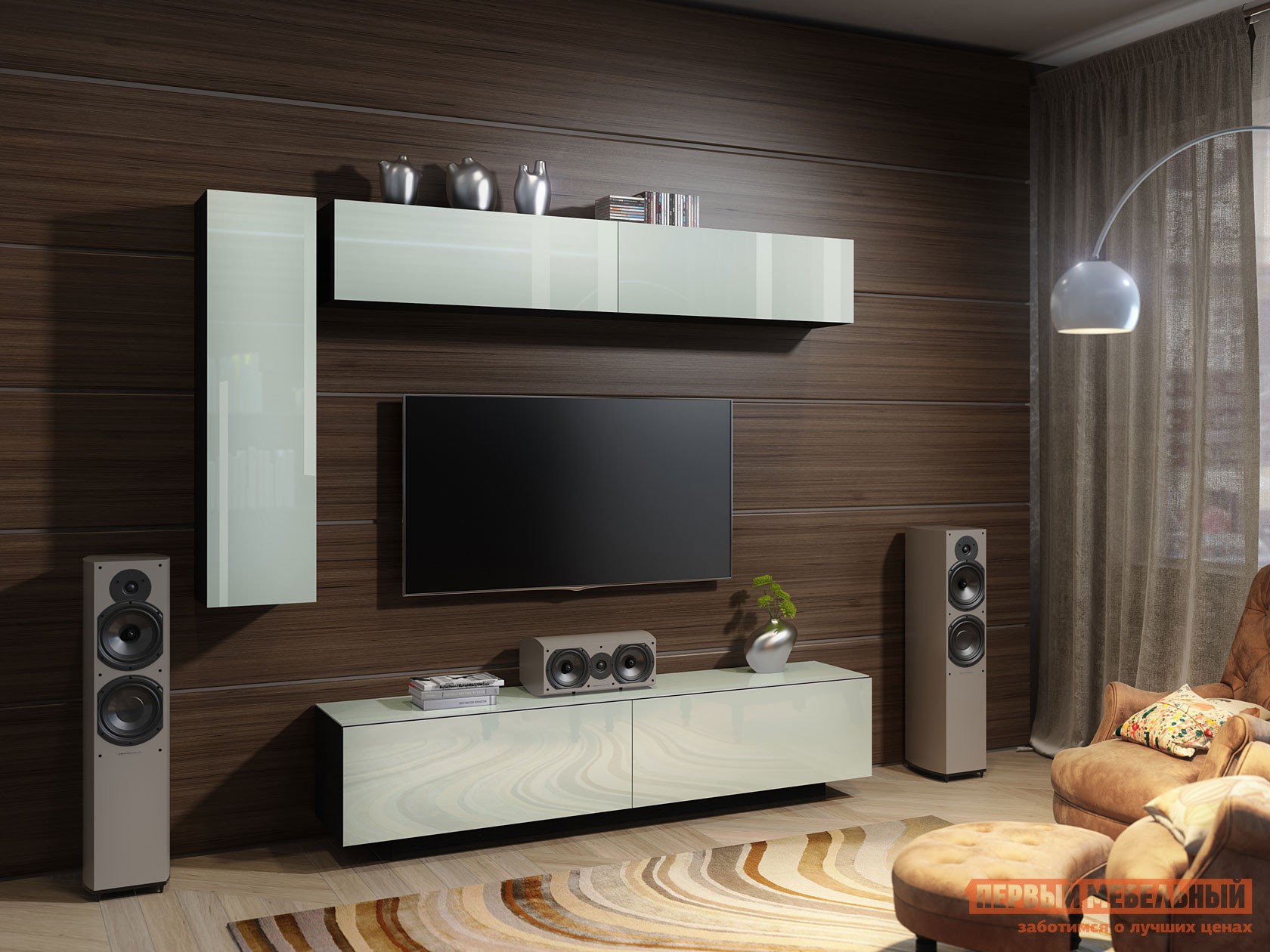 Гостиная  Колор Черный / Белый, стекло