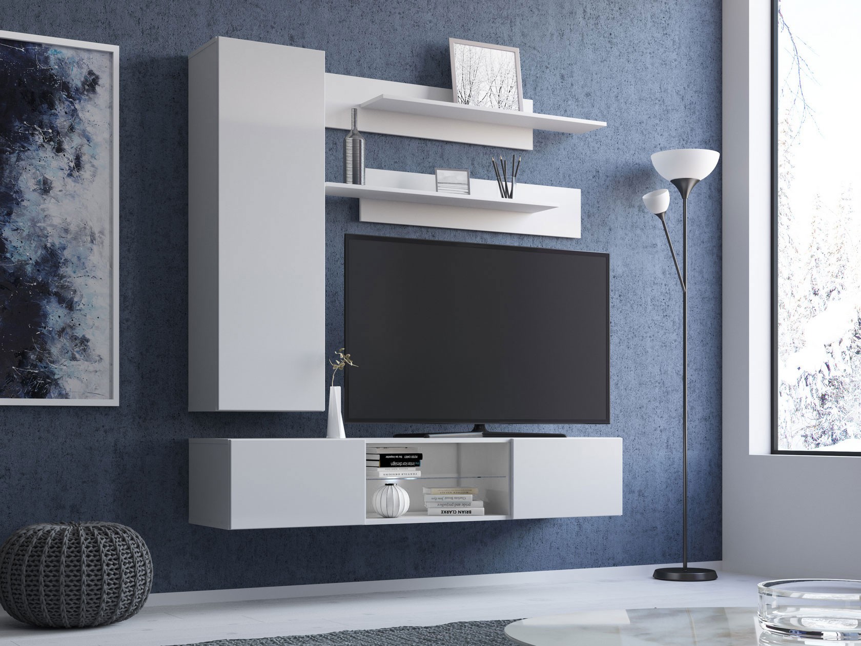 Гостиная  Поинт Белый / Белый глянец, Без блока питания