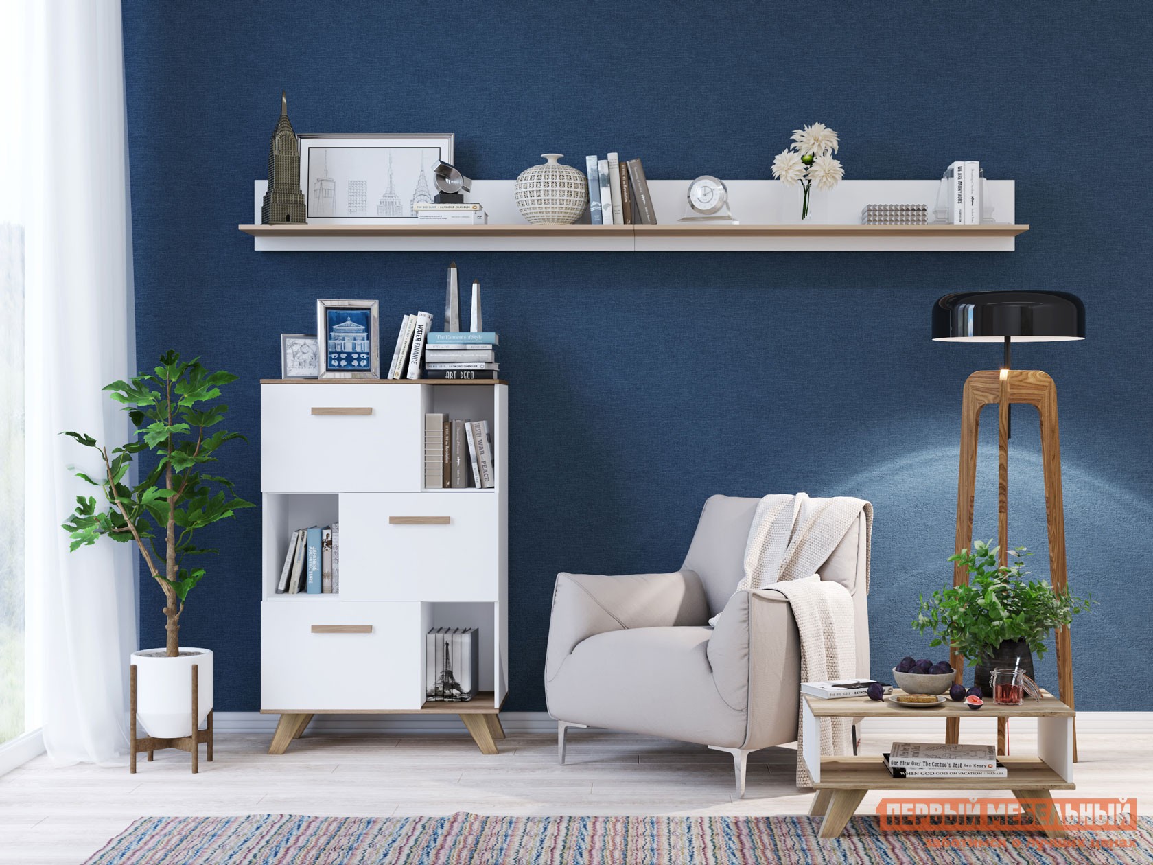 Гостиная  Вега Скандинавия Дуб каньон / Белый глянец